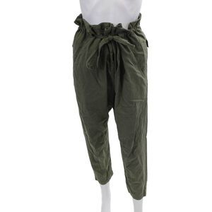 Pharaoh Womens High Rise Pleated Front Belted Pants Green Cotton Size 2